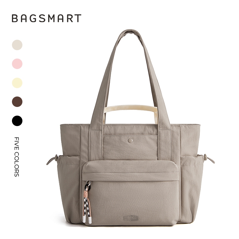 BAGSMART กระเป๋าถือผู้หญิง Tote Bag มีซิป ใส่โน้ตบุ๊ก 14 นิ้ว จุ 15L น้ำหนักเบา ทนน้ำ มีหลายช่อง สำหรับทำงาน เดินทาง