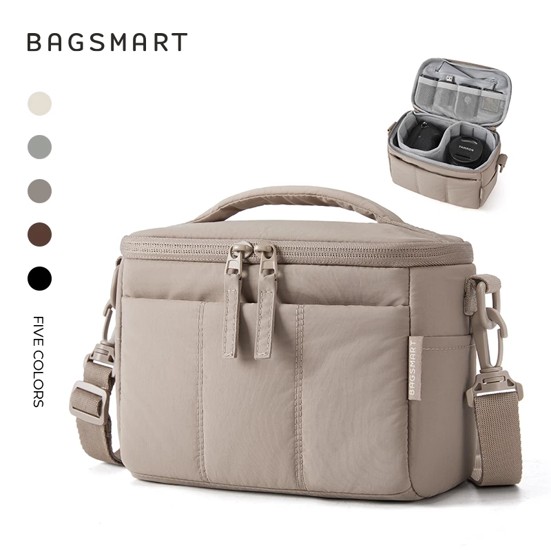 BAGSMART กระเป๋ากล้อง กระเป๋าใส่กล้อง สะพายข้าง Camera Bag ใส่กล้องและเลนส์ มีช่องแบ่งปรับได้ บุนุ่มกันกระแทก กันน้ำ น้ำหนักเบา