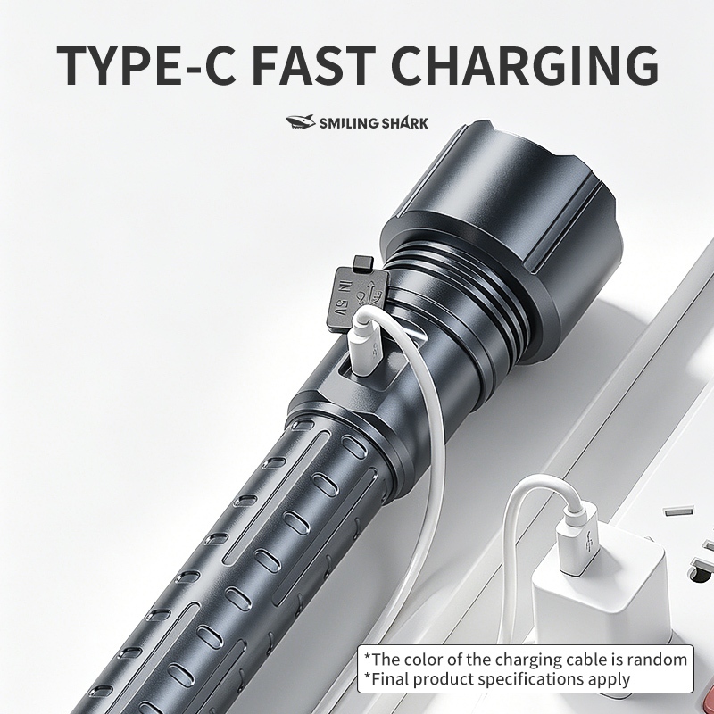 SMILING SHARK ไฟฉาย LED Super Bright M80 10000LM ซูมไฟฉาย Type-c ชาร์จ 5 โหมดกันน้ํากลางแจ้งในครัวเรือน Night Light SD5539 — صورة 7