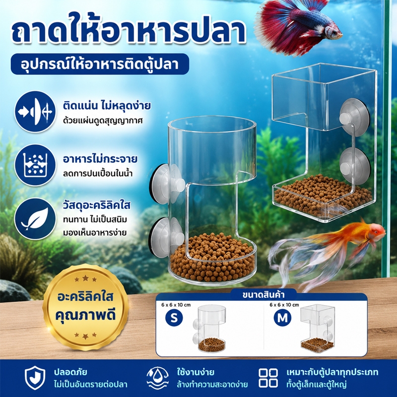 อะคริลิคถาดให้อาหารปลา ท่อป้อนอาหารปลา อุปกรณ์ให้ Aquarium Fish Feeder อุปกรณ์ตกแต่งตู้ปลา