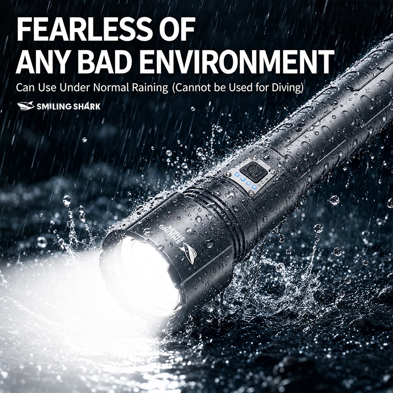 SMILING SHARK ไฟฉาย LED Super Bright M80 10000LM ซูมไฟฉาย Type-c ชาร์จ 5 โหมดกันน้ํากลางแจ้งในครัวเรือน Night Light SD5539 — صورة 8