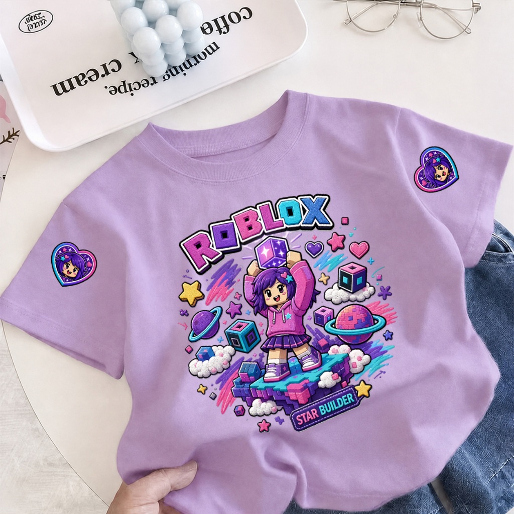 【ส่งภายใน 24 ชม.】เสื้อยืดแขนสั้นเด็ก COD ลายการ์ตูน STAR BUILDER ROBLOX ผ้าอัปเกรด นุ่มสบาย ใส่สบาย