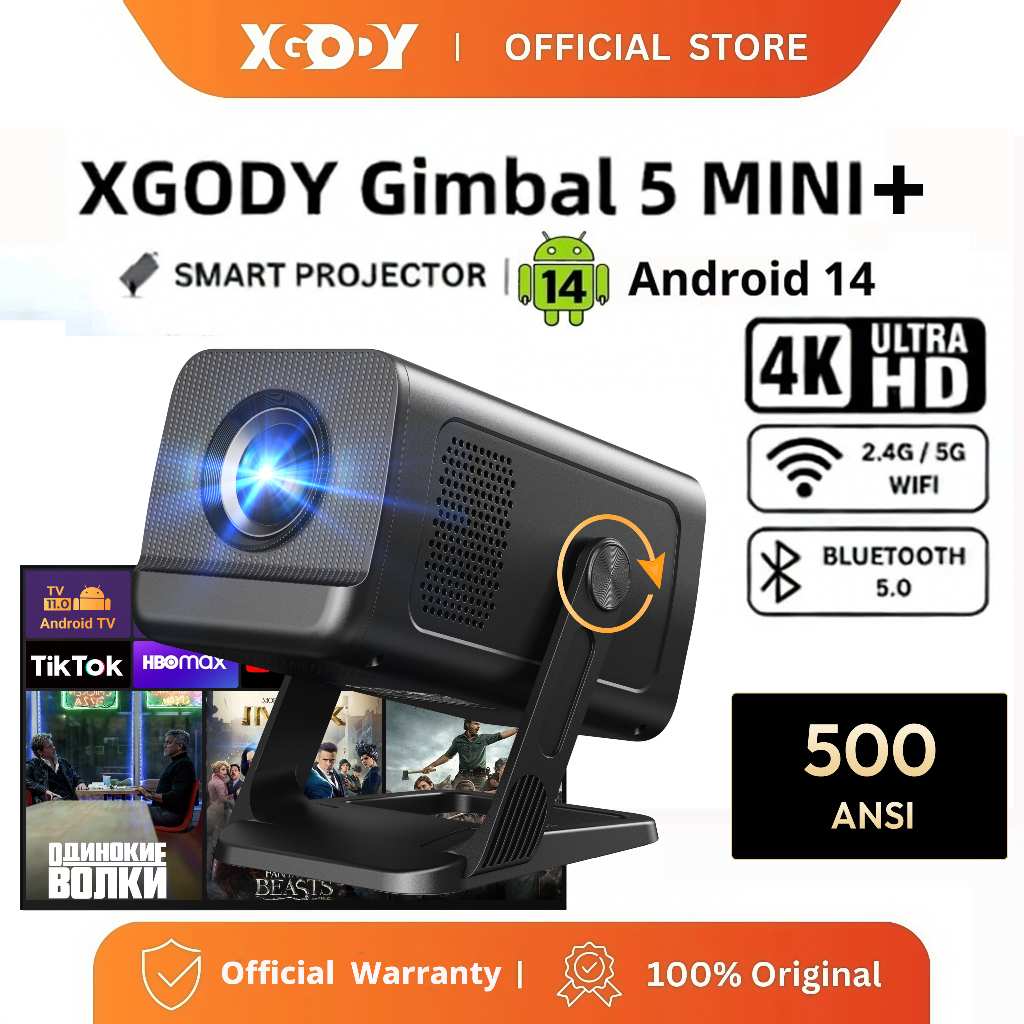 【สนับสนุน netflix】XGODY projector HY320 MINI+ 1080P โปรเจคเตอร์ Automatic correction โฮมโปรเจ็กเตอร์ Android 14.0 18000 Lumens พลิก