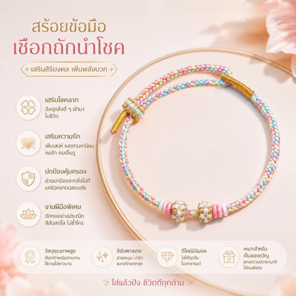 St.kunkka กำไลข้อมือเชือกถัก เชือกถักปมดอกท้อสำเร็จรูป สามารถปรับขนาดได้