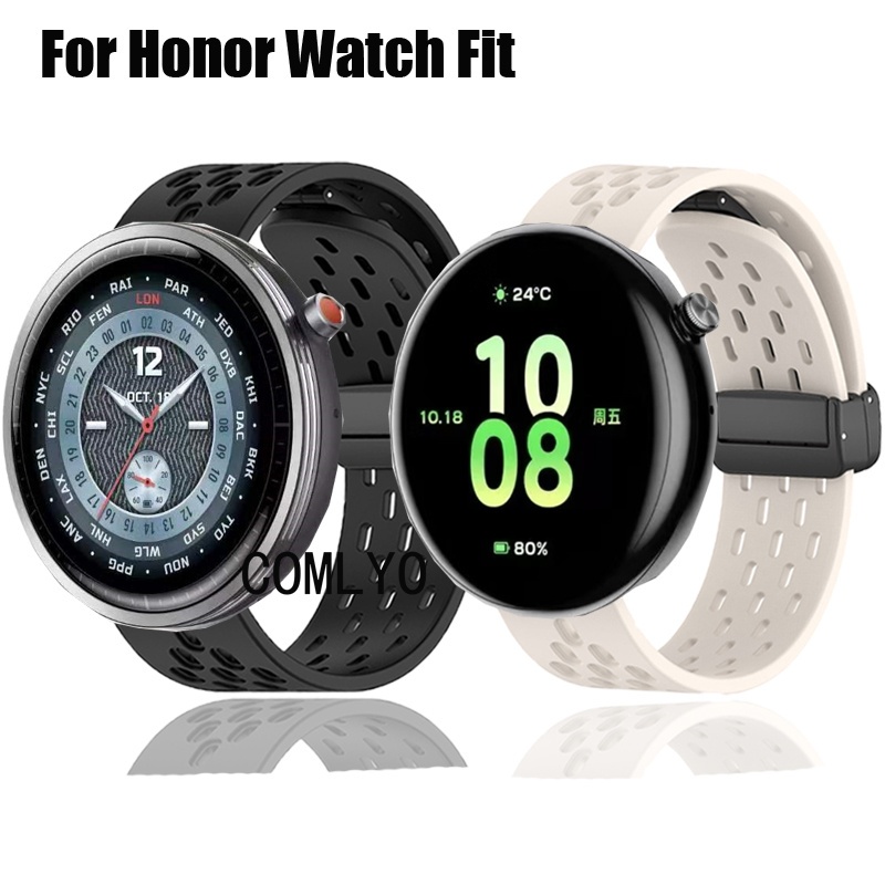 สําหรับ Honor Watch Fit Strap ซิลิโคนปุ่มแม่เหล็ก Soft Sports Band สายรัดข้อมือกลางแจ้ง