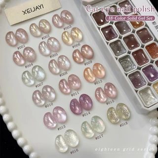XEIJAYI - Ultra-Glossy Gray-Purple Cat-Eye Gel Nail Polish Set, ชุดสี 18 สี เหมาะสำหรับใช้ในชีวิตประจำวัน