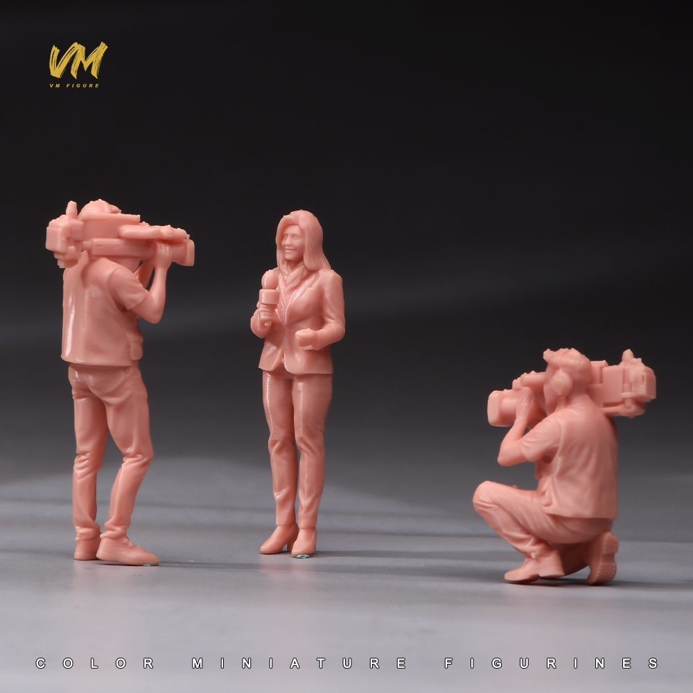 1/18 1/24 1/43 1/64 Scale Unpainted เรซิ่น Miniatures, 2pcs News Reporter & Cameraman Action Figure 