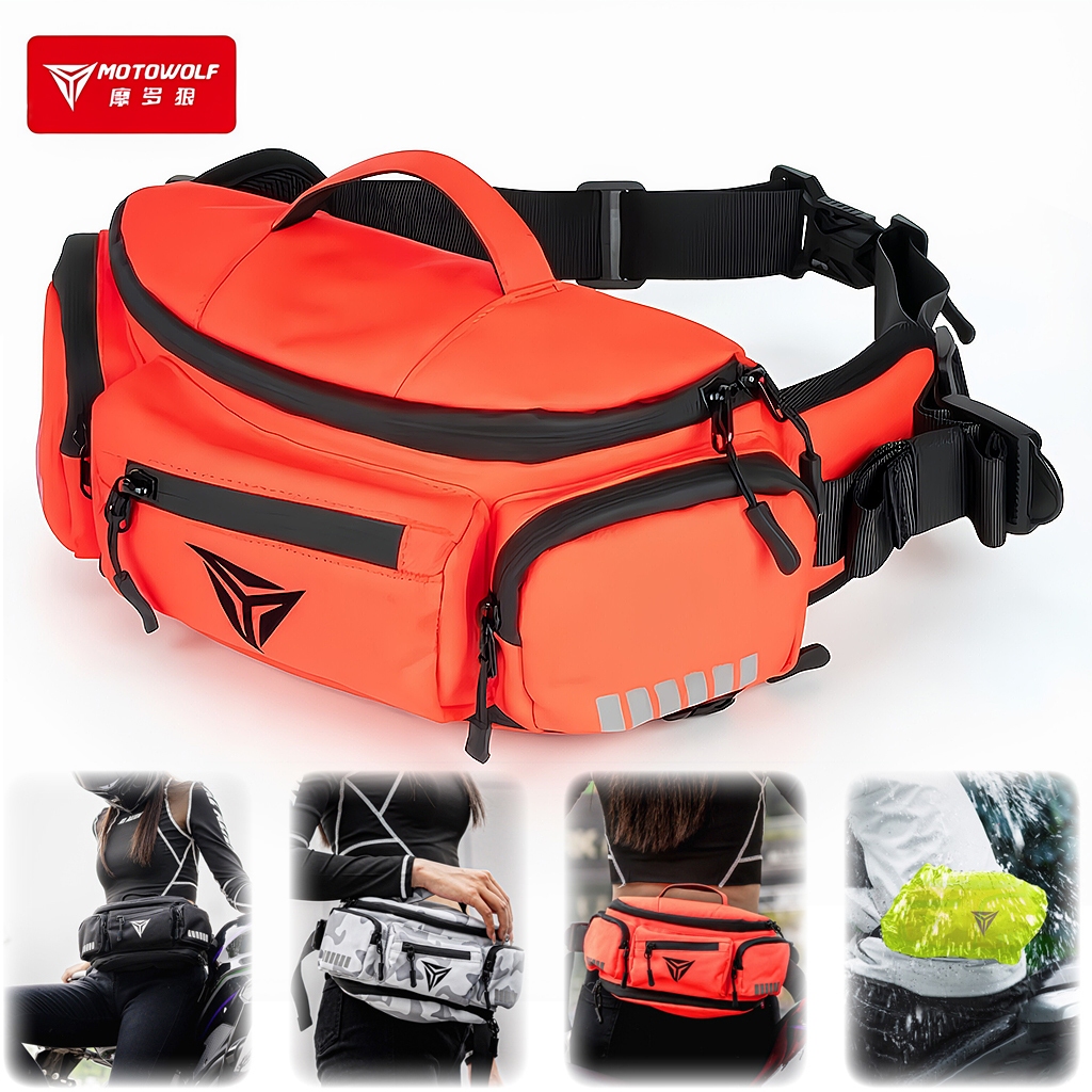 MOTOWOLF ผู้ชายผู้หญิงรถจักรยานยนต์ขากระเป๋ายุทธวิธี Fanny Pack กันน้ํากลางแจ้งสีส้ม