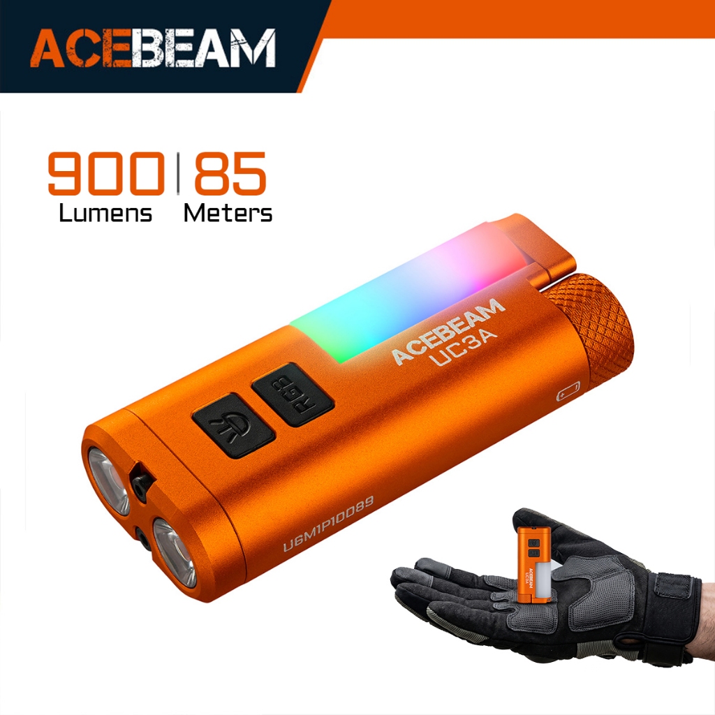 ACEBEAM UC3A EDC ไฟฉาย 900 Lumens Dual SST-36F LED 6500K RGB ไฟด้านข้าง USB-C ชาร์จ 10440 AAA ใช้งานร่วมกับไฟฉายพกพาสําหรับตั้งแคมป์กลางแจ้งทุกวันใช้