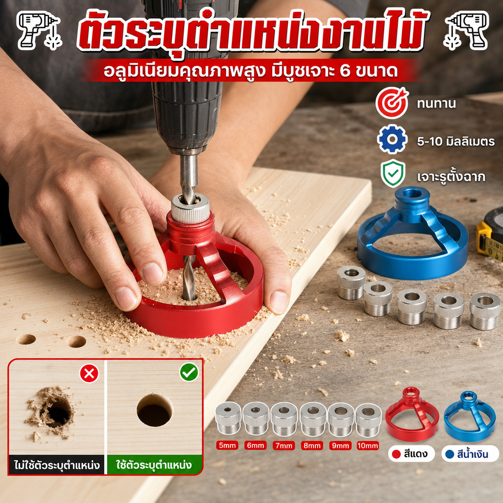 เครื่องมือเจาะไม้ตรงแนวตั้ง อลูมิเนียมอัลลอยด์ 90 องศา สําหรับรูเดือย งานไม้ DIY พร้อมจิ๊กศูนย์และประคองดอกสว่าน ตัวกําหนดตําแหน่งการขุดเจาะแบบพกพา, ตัวกําหนดตําแหน่งความแม่นยําของ ตัวระบุตําแหน่งงานไม้