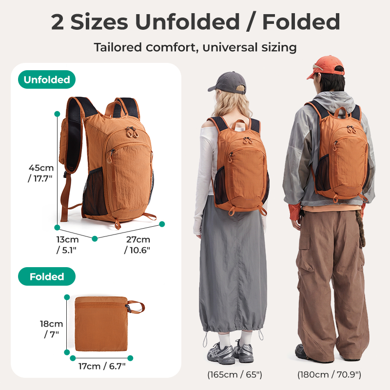 BAGSMART حقيبة ظهر قابلة للطي 15 لتر خفيفة 0.25 كغ — صورة 2