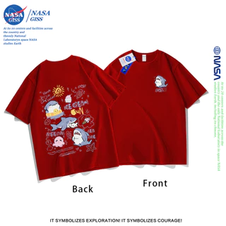 NASA เสื้อยืดชายหญิงแขนสั้น สไตล์ลำลอง summer ฉลามน้อยน่ารัก พิมพ์ลาย t-shirt แบบหลวม คอกลม ยับยากไม่ต้องรีด