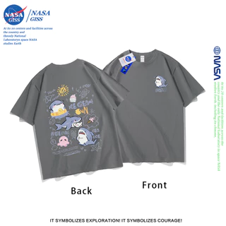 NASA เสื้อยืดชายหญิงแขนสั้น สไตล์ลำลอง summer ฉลามน้อยน่ารัก พิมพ์ลาย t-shirt แบบหลวม คอกลม ยับยากไม่ต้องรีด