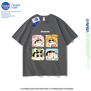 NASA เสื้อยืดชายหญิงแขนสั้น สไตล์ลำลอง summer เครยอนชินจัง พิมพ์ลาย t-shirt แบบหลวม คอกลม ยับยากไม่ต้องรีด