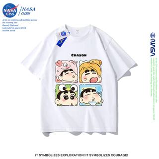 NASA เสื้อยืดชายหญิงแขนสั้น สไตล์ลำลอง summer เครยอนชินจัง พิมพ์ลาย t-shirt แบบหลวม คอกลม ยับยากไม่ต้องรีด