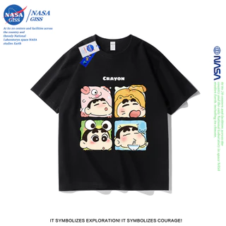 NASA เสื้อยืดชายหญิงแขนสั้น สไตล์ลำลอง summer เครยอนชินจัง พิมพ์ลาย t-shirt แบบหลวม คอกลม ยับยากไม่ต้องรีด
