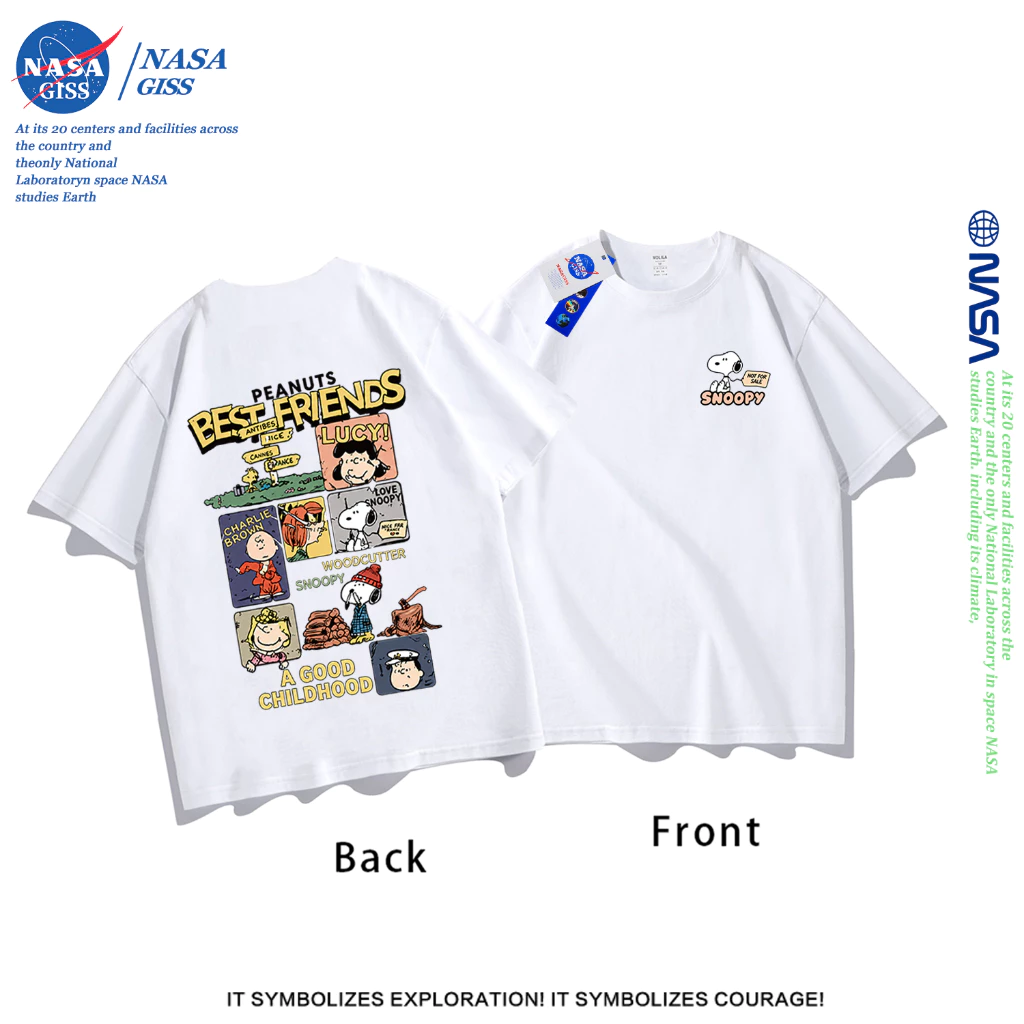 NASA เสื้อยืดชายหญิงแขนสั้น สไตล์ลำลอง summer SNOOPY พิมพ์ลาย t-shirt แบบหลวม คอกลม ยับยากไม่ต้องรีด