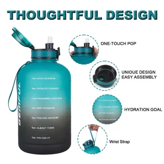 GEMFUL ขวดน้ําขนาดใหญ่ 3 ลิตรพร้อมเครื่องหมายเวลา BPA ฟรีเหยือกดื่มความจุขนาดใหญ่สําหรับกีฬา