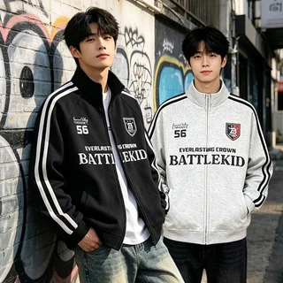 JSK.9 เสื้อแจ็คเก็ตคอสูง สไตล์อเมริกัน เสื้อโค้ท ซิป คาร์ดิแกน แบบผู้ชายและผู้หญิง ฤดูใบไม้ร่วง แบบกีฬา หลวม แจ็กเก็ตคู่รัก