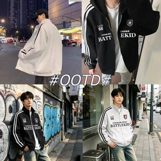 JSK.9 เสื้อแจ็คเก็ตคอสูง สไตล์อเมริกัน เสื้อโค้ท ซิป คาร์ดิแกน แบบผู้ชายและผู้หญิง ฤดูใบไม้ร่วง แบบกีฬา หลวม แจ็กเก็ตคู่รัก