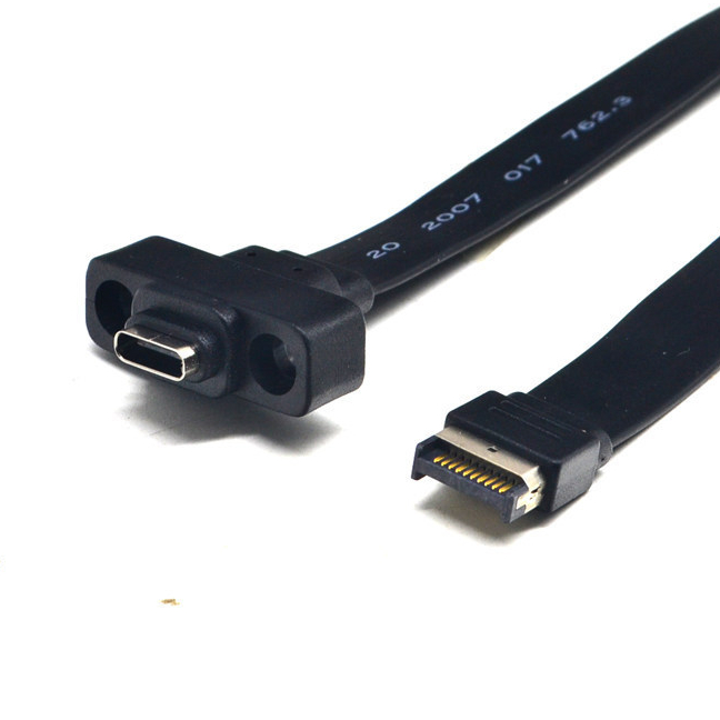 USB3.2 Baffle Cable 19PIN/TYPE-E to type-C Front C Female PCI Bit 10G/20Gbps Short Flat Cable