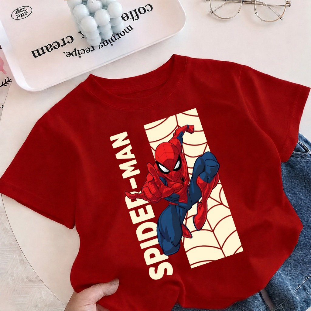 【จัดส่งภายใน 24 ชม.】เสื้อยืดเด็ก Spider-Man ผ้า Sorona นุ่ม ระบายอากาศดี ลายการ์ตูนเท่ๆ ส่งจากกรุงเทพฯ