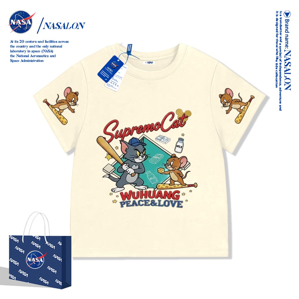 NASA เสื้อยืดเด็กแขนสั้น สุดฮิตประจำปี 2026 เสื้อยืดเด็ก ผ้าฝ้าย 100% ระบายอากาศดี เหมาะสำหรับเด็กอายุ 2-12 ปี
