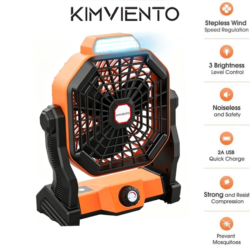 KIMVIENTO 10400mAh Camping Fan USB Recharge Ceiling Fan Large Capacity Battery with Light Kipas