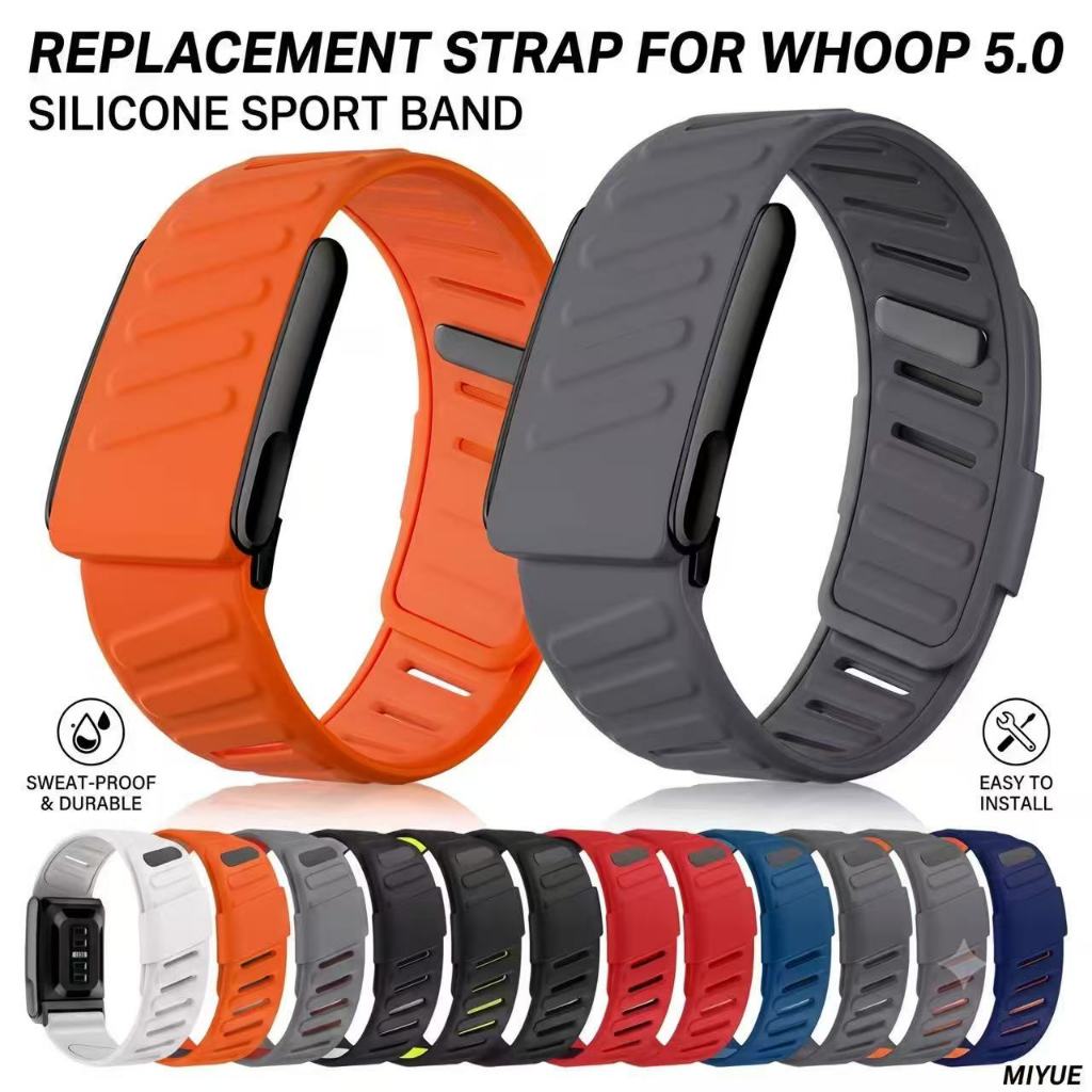 สายรัดซิลิโคนพรีเมี่ยมสําหรับ WHOOP 5.0 - สายรัดปรับกีฬาระบายอากาศพร้อมกรอบโลหะสีดําเข้ากันได้สําหรับ WHOOP 5.0 ECG / รุ่นปกติ