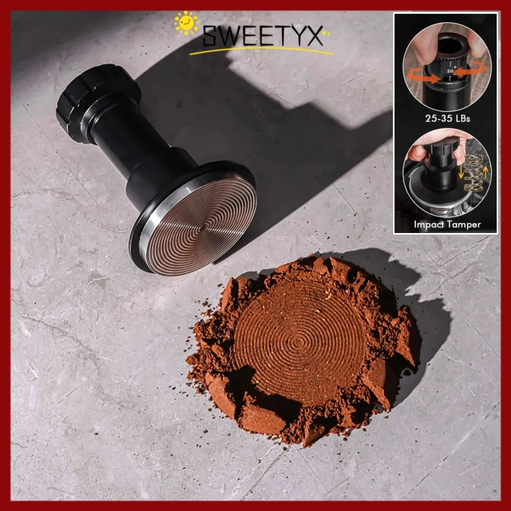 【พร้อมส่งไทย】SWEETYX กาแฟ Impact Tamper, 58.53 มม.51 มม.ปรับฤดูใบไม้ผลิโหลดกาแฟ Tamper, Ripple ฐานสแตนเลสแรงดันคงที่ Espresso Tamper