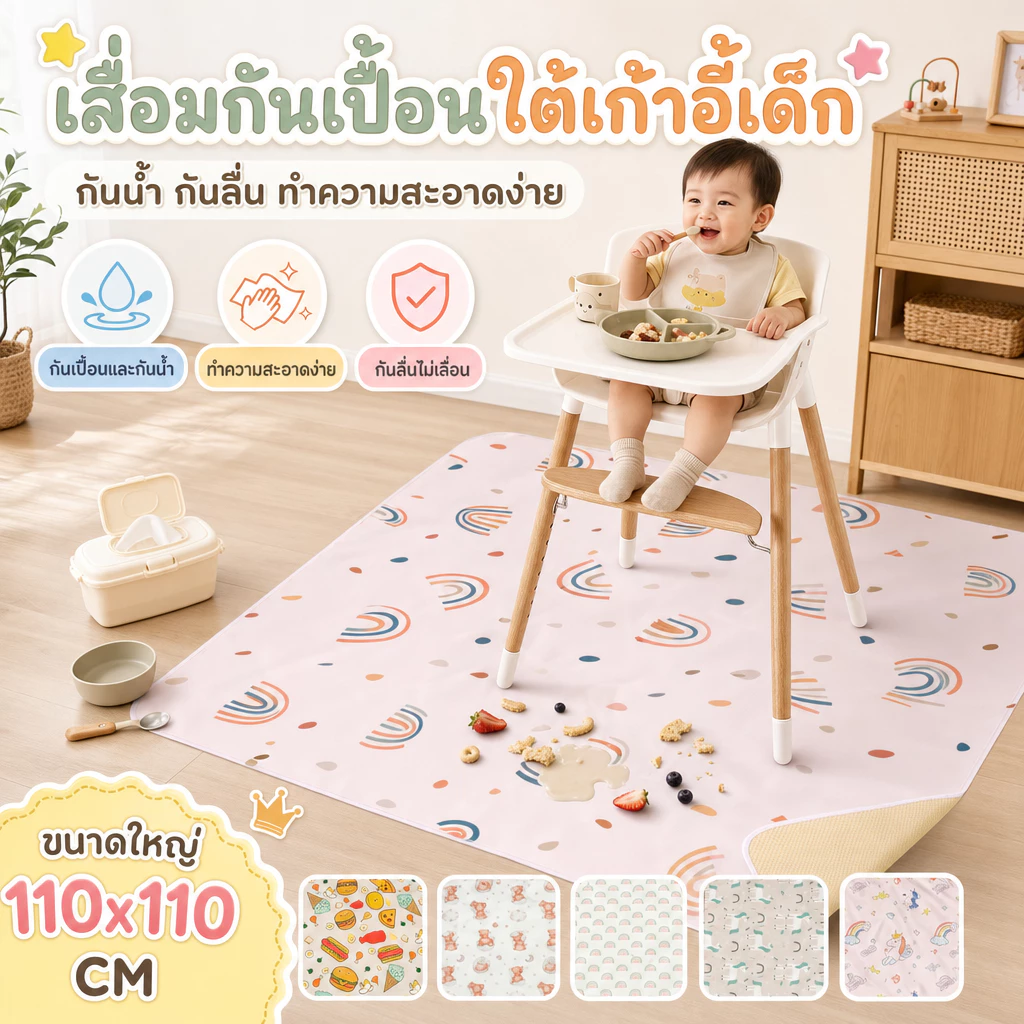 Splat Mat ผ้าปูรองอเนกประสงค์ ผ้าปูรองกันน้ำ เด็กเก้าอี้รับประทานอาหารเสื่อกันลื่นเก้าอี้สูงจับอาหารกันน้ําเด็ก สเปล เสื่อแบบพกพาเก้าอี้สูงให้อาหารเสื่อนํามาใช้ใหม่ ร้านค้า ผ้าปูรองพื้นอเนกประสงค์