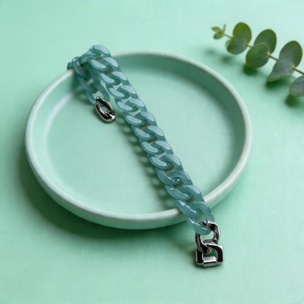 ธรรมชาติ Jadeite Chain-Link สร้อยข้อมือผู้หญิง Minimalist Chunky อัญมณีเครื่องประดับ Elegant Daily Casual ของขวัญอุปกรณ์เสริม