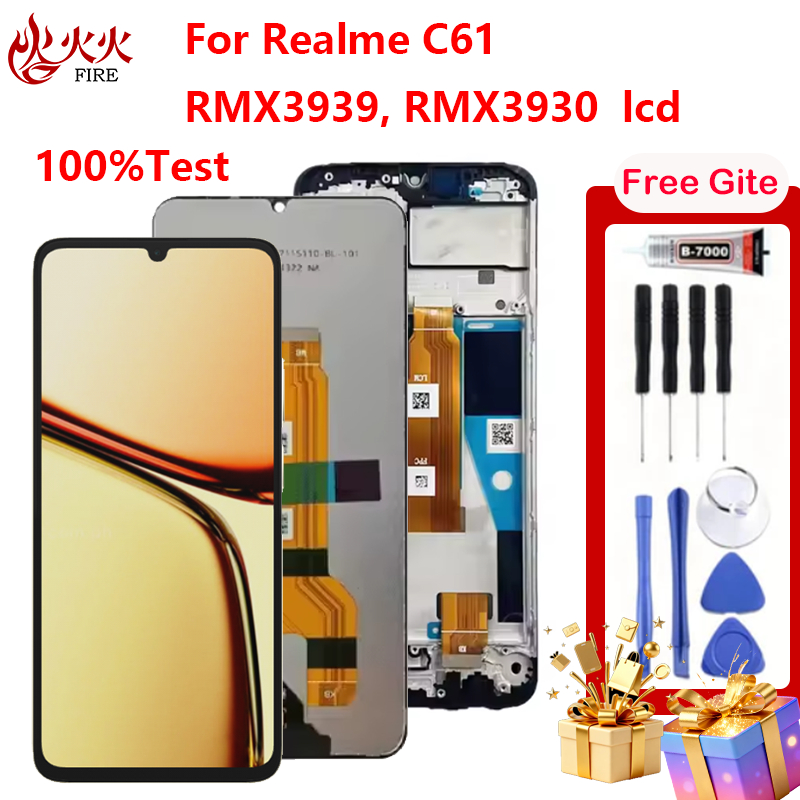 จอแสดงผล LCD สําหรับ Realme C61 RMX3939 RMX3930 Touch Screen Digitizer Assembly กรอบอะไหล่