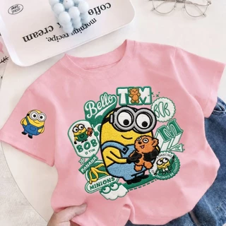 【จัดส่งภายใน 24 ชม.】COD เสื้อยืดเด็กแขนสั้น มินเนี่ยน ผ้า Sorona ลายการ์ตูนน่ารัก นุ่มสบาย ใส่สบาย