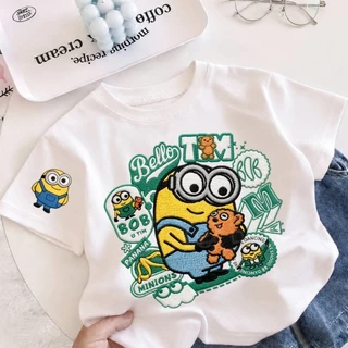 【จัดส่งภายใน 24 ชม.】COD เสื้อยืดเด็กแขนสั้น มินเนี่ยน ผ้า Sorona ลายการ์ตูนน่ารัก นุ่มสบาย ใส่สบาย