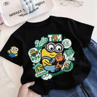 【จัดส่งภายใน 24 ชม.】COD เสื้อยืดเด็กแขนสั้น มินเนี่ยน ผ้า Sorona ลายการ์ตูนน่ารัก นุ่มสบาย ใส่สบาย