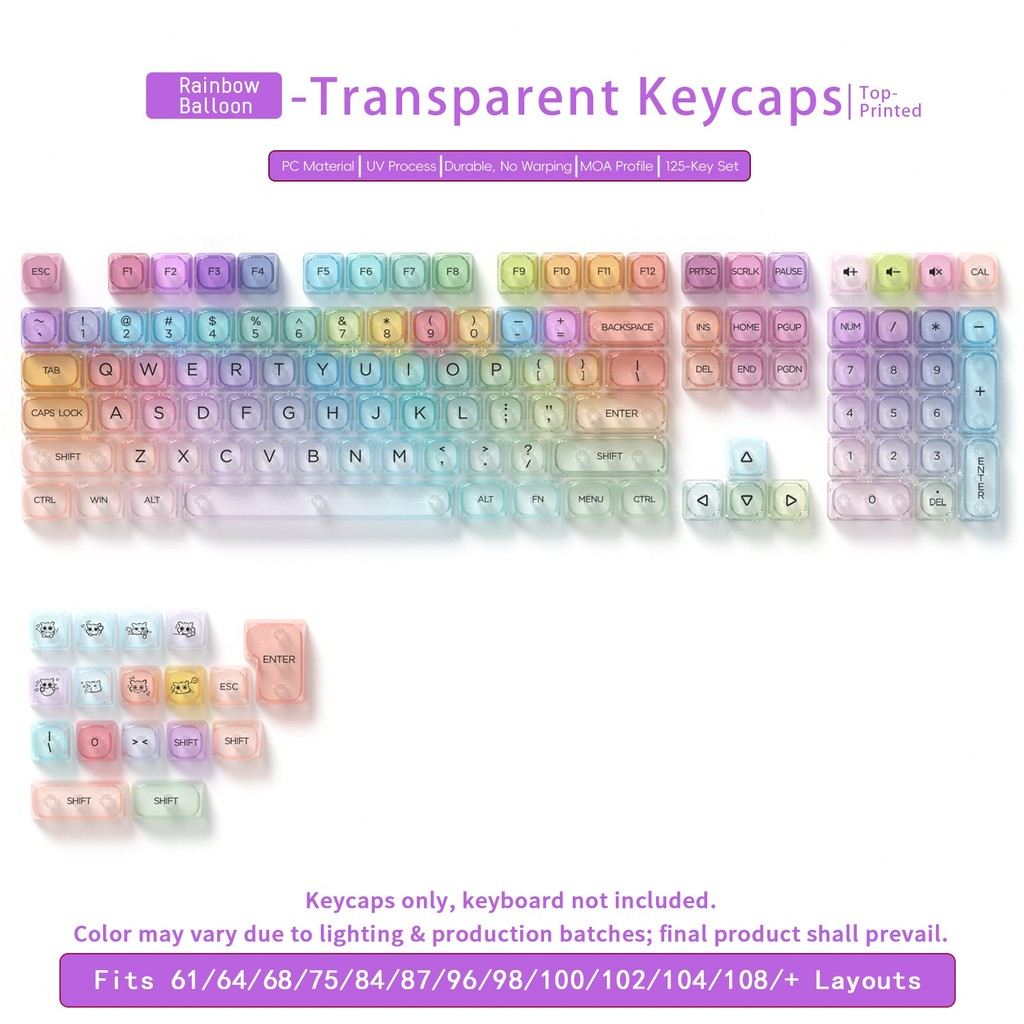 ชุดไล่ระดับสีโปร่งใสไทย/อังกฤษคุณภาพสูง PBT 5 ด้าน DYE-Sublimation Keycaps MOA Profile Keycaps สําหร
