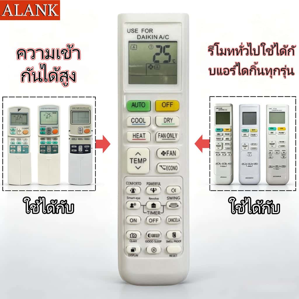 ALANK FOR DAIKIN รีโมทแอร์ รีโมท รีโมทสากล，เหมาะสำหรับแอร์แยกส่วน