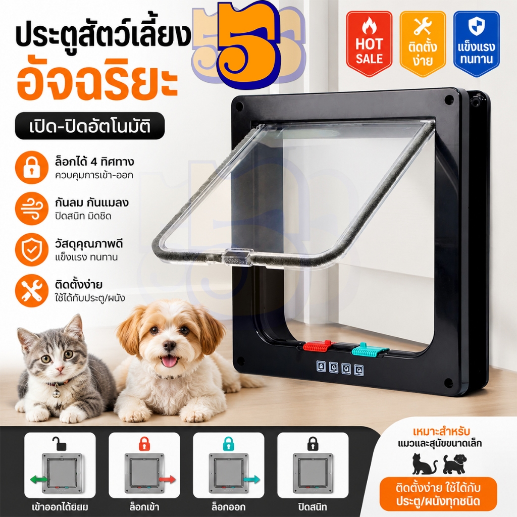555PET ประตูแมว ประตูสุนัข ประตูสัตว์เลี้ยง เสริมสำหรับสุนัขขนาดเล็ก แมว ไซส์ใหญ่ แมวซน