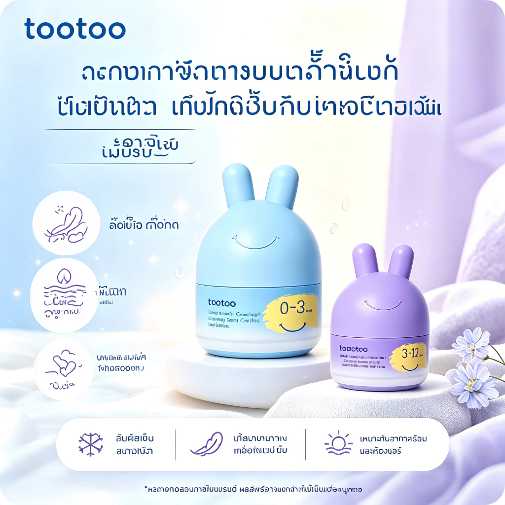 tootooครีมบำรุงผิวหน้าสำหรับเด็ก สูตรเย็นสบายและปลอบประโลมผิว ช่วยให้ชุ่มชื้น ลดรอยแดงและบำรุงผิว