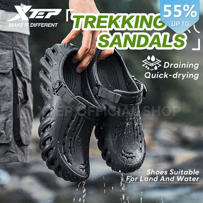 【Shopee Exclusive Launch】XTEP | Double Density Mens EVA Sandals Anti-slip น้ําหนักเบาสวมใส่ด้านนอกรองเท้าแตะกลวง Softer Breathable