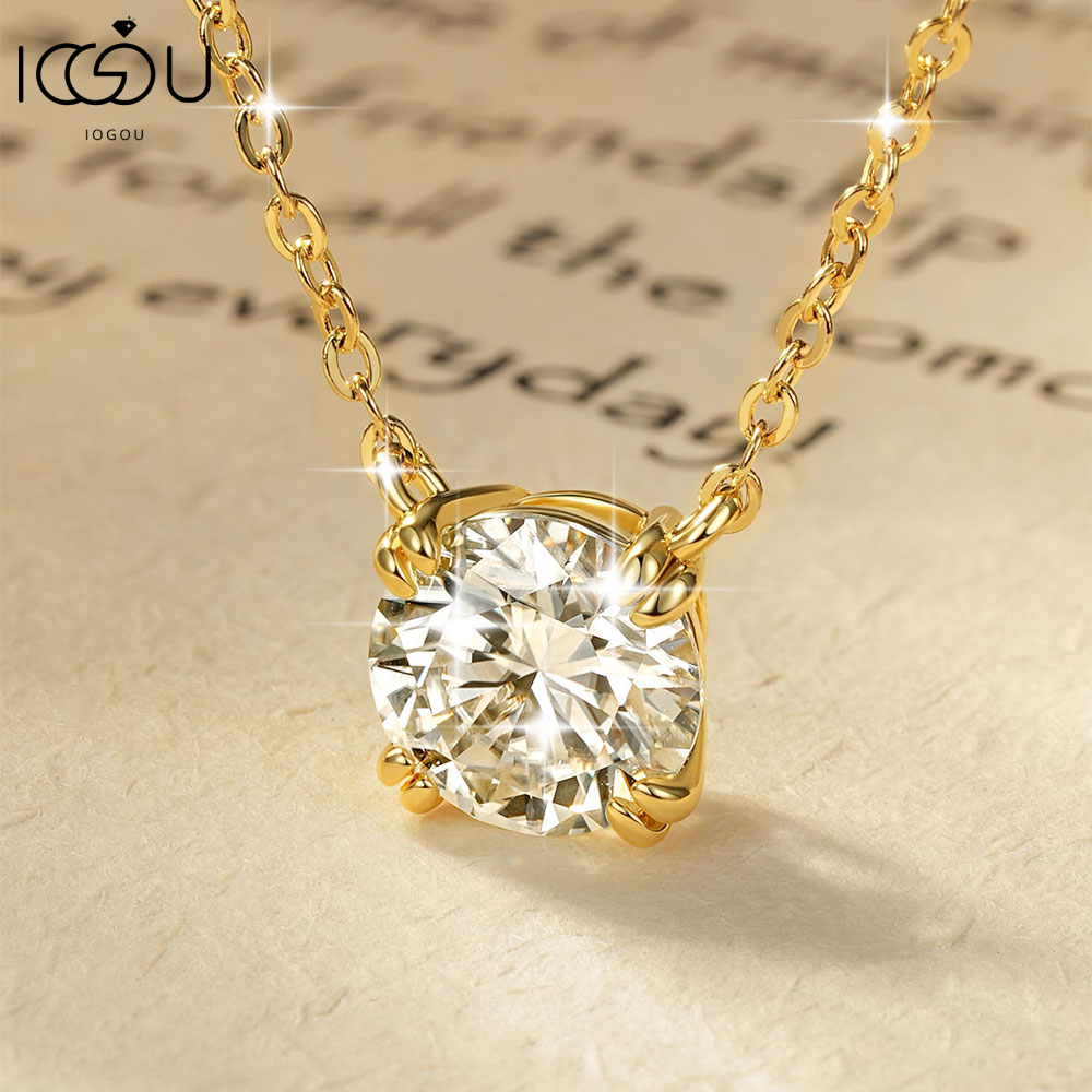 IOGOU GRA ได้รับการรับรอง 2ct 8 มม.ตัด Moissanite Solitaire จี้สร้อยคอผู้หญิง D สี VVS1 8-Prong ชุบท