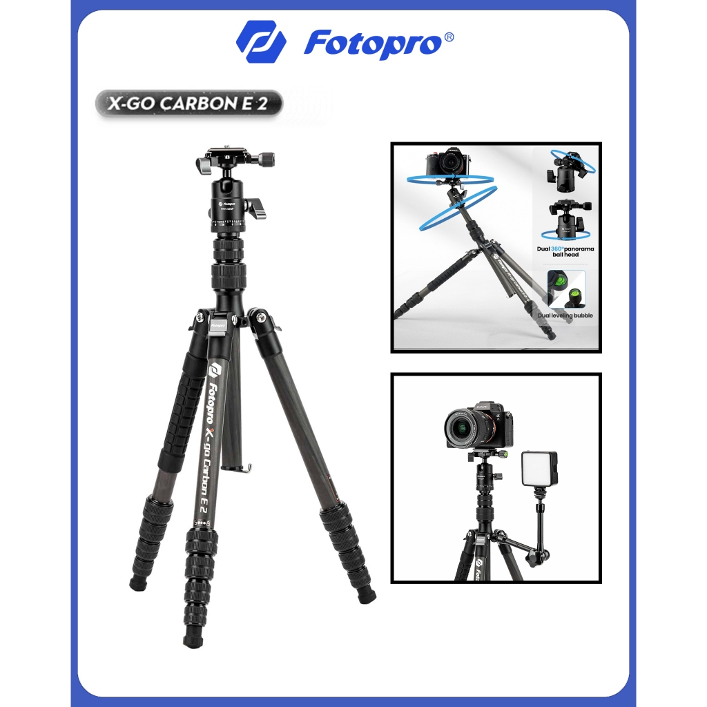 Fotopro X-GO CARBON E 2 กล้องคาร์บอนไฟเบอร์ พกพาสะดวกและกะทัดรัด เหมาะสำหรับการถ่ายภาพด้วยกล้องมิเรอร์เลส/DSLR