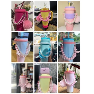 LINBAI ชุดอุปกรณ์กระติกน้ำ 4 ชิ้น สีม่วง [ฝาครอบฝุ่น+สายคล้อง+บูท+ฝาสำลี] สำหรับกระติก Stanley และกระติกอื่นๆ