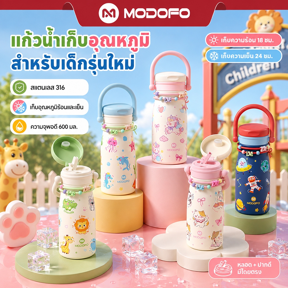 [SUS316 ปลอดภัย วัสดุดี]MODOFO แก้วน้ํา เด็ก ไป โรงเรียน 600ML แก้วเก็บความเย็น กระติกน้ําเด็กไปโรงเรียน ปลอดภัยยิ่งขึ้น ขวดน้ําเด็กอนุบาล ขวดน้ําเด็กพกพา