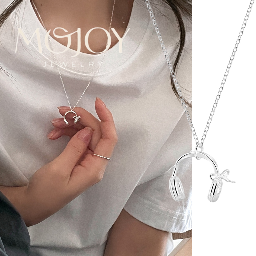 แฟชั่น Simple Silver Bow หูฟังสร้อยคอ Niche Design High-End Clavicle Chain