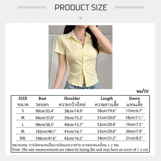 เสื้อเชิ้ตแขนสั้นทรงสลิมลายทางเสื้อลําลองสําหรับผู้หญิง