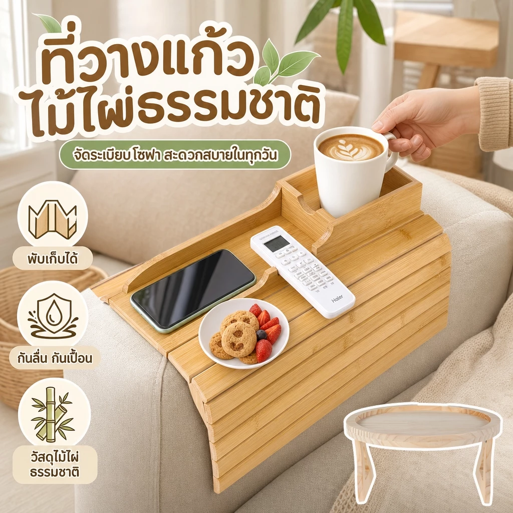 ที่วางแก้วไม้ไผ่ธรรมชาติ กันลื่น พับได้ สําหรับโซฟา ที่วางแก้วแขนขวด,เหมาะสําหรับการจัดเก็บระยะไกล,ขนมขบเคี้ยว,โทรศัพท์มือถือ ถาดวางแก้วน้ำสำหรับโซฟาไม้ไผ่