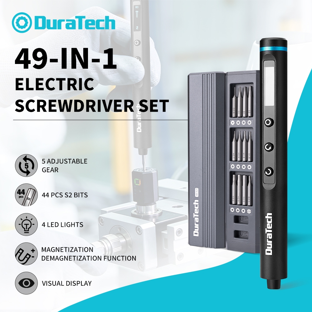 DURATECH 49-in-1 ชุดไขควงไฟฟ้าที่มีความแม่นยํา 5 ความเร็ว, จอแสดงผลดิจิตอล 3.7V Li-ion Type-C ชาร์จ H4 Bits สําหรับโทรศัพท์มือถือ, แล็ปท็อป, นาฬิกาซ่อม