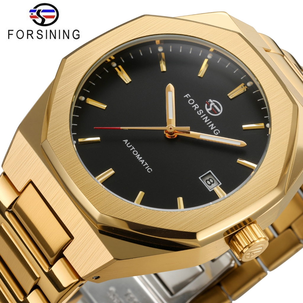Original Forsining Mechanical Automatic Watch Mens Fashion Business Stainless Steel Watch Strap Lumi